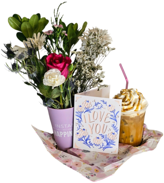 Iced Latte and Boquet Valentine's Delivery Service