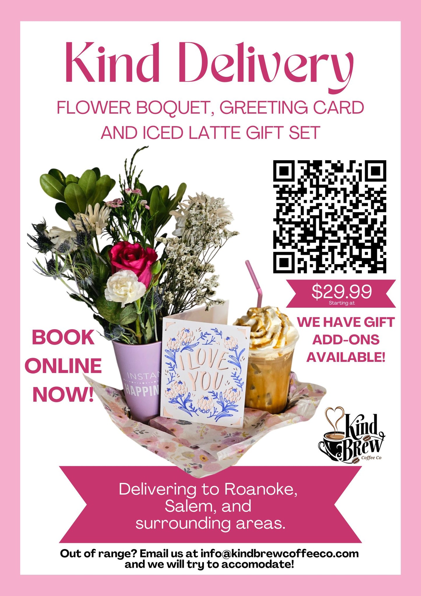 Iced Latte and Boquet Valentine's Delivery Service