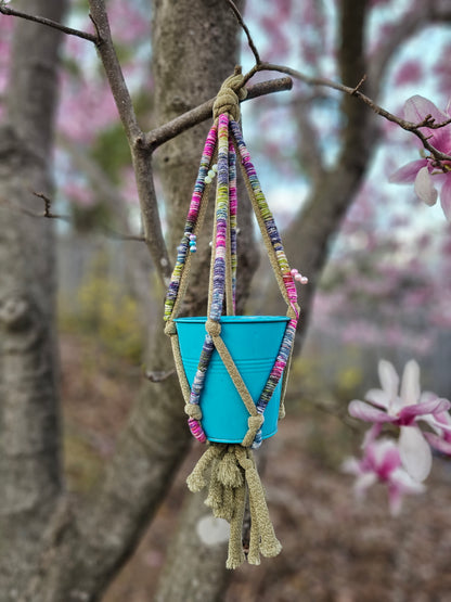 Boho Wrapped Macrame Plant Hangers – Handmade & One of a Kind - Plants 3 trees - Small For 5 Inch Pots