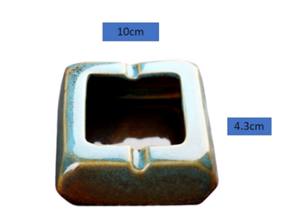 Square Glossy Ceramic Ashtray + Flameless Lighter (BLUISH)