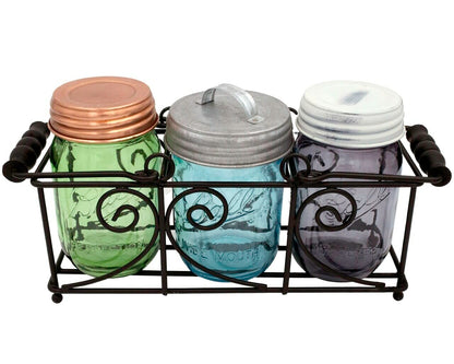 Swirl Black Metal Caddy for 2 Pint Mason Jars