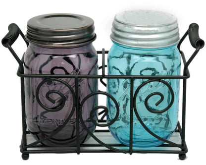 Swirl Black Metal Caddy for 2 Pint Mason Jars